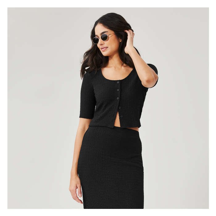 Women's Button-Up Crew Neck Top